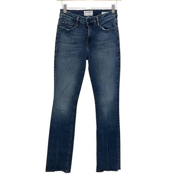 Frame Denim Womens Le Mini Bootcut Jethro Whiskered Raw Hem Jeans Blue Size 25‎ - Picture 1 of 9